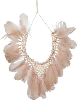 J-Line decoratie Ketting Boho - veren/schelpen - zalm