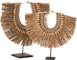 J-Line decoratie Ketting + Staander Dora - schelpen/zeegrass - beige - large