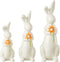 J-Line decoratie Konijn Bloemen - porselein - oranje/wit - 3 stuks - paasdecoratie