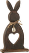 J-Line decoratie Konijn Hart + Ei - hout - donkerbruin - small - paasdecoratie