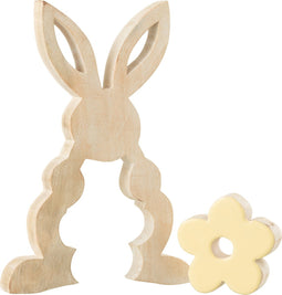 J-Line decoratie Konijn Met Bloem - hout - geel - large - paasdecoratie