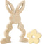 J-Line decoratie Konijn Met Bloem - hout - geel - large - paasdecoratie