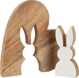 J-Line decoratie Konijn Silouet Puzzel - hout - naturel - wit - large - paasdecoratie