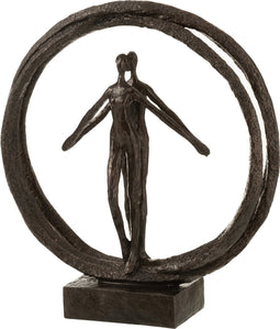 J-Line decoratie Koppel In Dubbele Cirkel - polyresin - donkerbruin