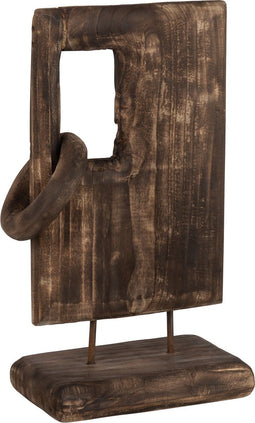 J-Line Decoratie Op Voet Vierkant+Ring Wilghout Bruin