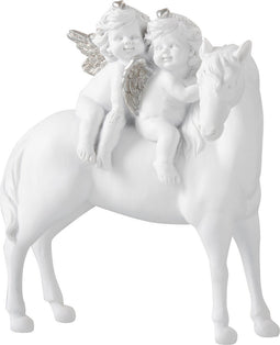 J-Line decoratie Paard + 2 Engelen - polyresin - wit/zilver - small