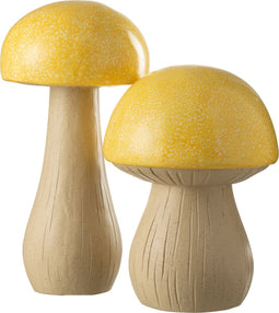 J-Line decoratie Paddenstoel Buiten - kunststof - geel - set van 2