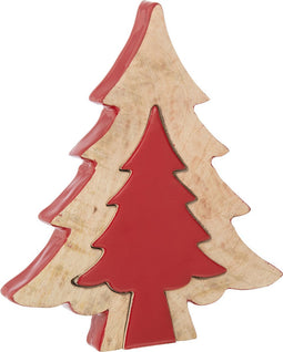 J-Line decoratie Puzzel Kerstboom - hout - rood - large