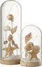 J-Line decoratie Stolp Hoog Schelpen + Zand - glas/hout - wit/naturel - large - LED lichtjes