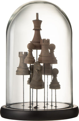 J-Line decoratie Stolp Schaak - glas - bruin - small
