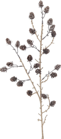 J-Line decoratie Tak Dennenappels - kunststof - bruin/goud - 12 stuks