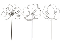J-Line decoratie Tuin Bloemen - ijzer - zwart - 3 stuks