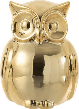 J-Line decoratie Uil - porselein - goud - small