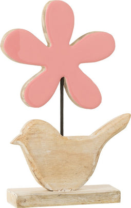 J-Line decoratie Vogel Bloem - hout - roze - large