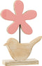 J-Line decoratie Vogel Bloem - hout - roze - large