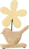 J-Line decoratie Vogel Met Bloem - hout - geel - large