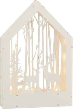 J-Line decoratie Winter Herten + Bomen - hout - wit - LED lichtjes
