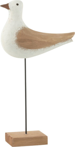 J-Line decoratie Zeegull Op Voet Paulownia - hout - naturel/wit - small