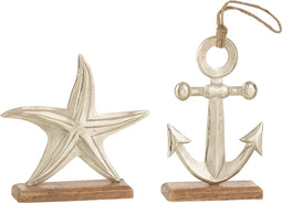 J-Line decoratie Zeester + Anker - aluminium - zilver - large - 2 stuks