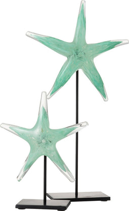 J-Line decoratie Zeester Op Voet - glas/ijzer - azuur/zwart - large