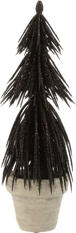 J-Line dennenboom In Pot - kunststof - zwart/glitter - 2 stuks