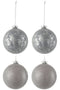 J-Line kerstbal 2 pailletten + 2 antiek - glas - grijs - doos van 4