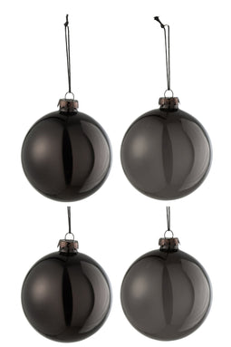 J-Line Doos Van 4 Kerstballen 2+2 Effen Transparant Zwart Medium