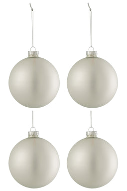 J-Line Doos Van 4 Kerstballen Effen Glas Mat Zilver Medium