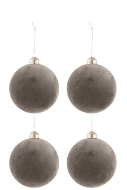 J-Line Doos Van 4 Kerstballen Fluweel Glas Grijs Medium