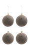 J-Line Doos Van 4 Kerstballen Fluweel Glas Grijs Medium
