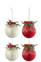 J-Line Doos Van 4 Kerstballen Kerstdeco+Bessen Suiker Glas Wit/Rd Small