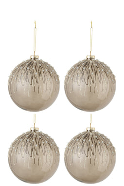 J-Line Doos Van 4 Kerstballen Parels Glitter Glas Grijs Large