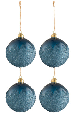 J-Line kerstbal Suiker - glas - mat blauw - medium - doos van 4