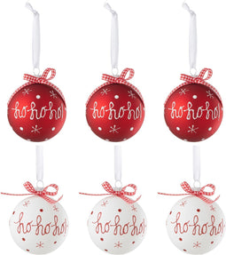J-Line Doos Van 6 Kerstbal 3+3 Hoho+Sneeuwvlokken+Boog Rood/Wit Small