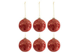 J-Line Doos Van 6 Kerstballen Fluweel Glas Antiek Bordeaux/Goud Small