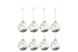 J-Line kerstbal Hart - glas - zilver - small - doos van 8