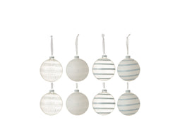J-Line Doos Van 8 Kerstballen Kartel 4Glas Klaar/4Opal Wit/Blauw Small Assortiment Van 2