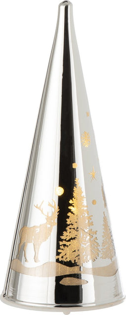 J-Line ecoratie Kegel Winter - glas - zilver - LED lichtjes - medium