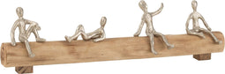 J-Line figuur 4delig Zittend - hout/metaal - naturel/zilver