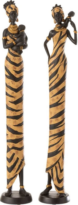 J-Line figuur Afrikaanse Vrouw - polyresin- zwart/bruin - large - 2 stuks