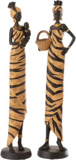 J-Line figuur Afrikaanse Vrouw Zebra - polyresin - zwart/bruin - medium - 2 stuks