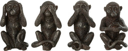 J-Line figuur Apen Horen/Zien/Zwijgen/Phone - polyresin - bruin - 4 stuks