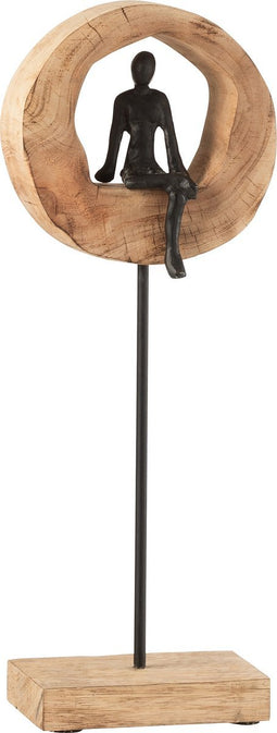 J-Line figuur Denk Ring - hout/aluminium - zwart