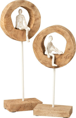 J-Line figuur Denker Ring Hoog- hout/aluminium - naturel/wit