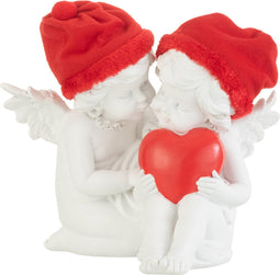 J-Line figuur Engel Zittend Hoed Hart - polyresin - rood/wit