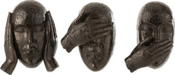 J-Line Figuur Hangend Horen/Zien/Zwijgen Poly Donkerbruin - 3 stuks