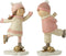J-Line figuur Ijsschaatsende Jongen + Meisje - polyresin - roze - 2 stuks
