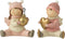 J-Line figuur Jongen + Meisje Zittend Hart Kerstbal - polyresin - roze - 2 stuks