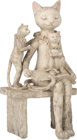 J-Line figuur Kat Op Bank - polyresin - grijs