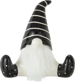 J-Line figuur Kerstman Zittend - keramiek - zwart/wit - medium